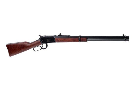 Rossi R92 45 Colt Lever Action 20in barrel Rifle features a thumb safety and buckhorn sights